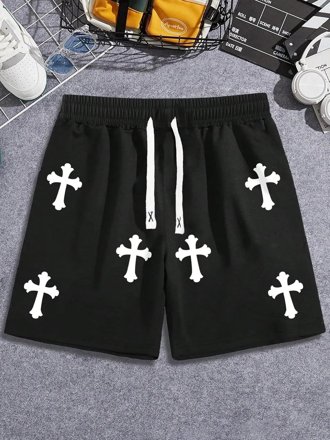 Men's Graphic Track Shorts Drawstring Waist Basketball Gym Workout Shorts