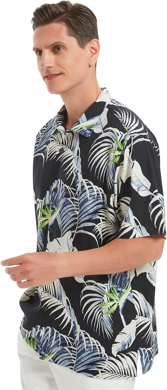 Men's Hawaiian Floral Shirts Silk Short Sleeve Button Down Casual Tropical Beach Holiday Shirts