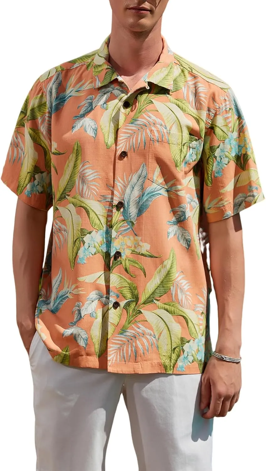 Men's Hawaiian Floral Shirts Silk Short Sleeve Button Down Casual Tropical Beach Holiday Shirts