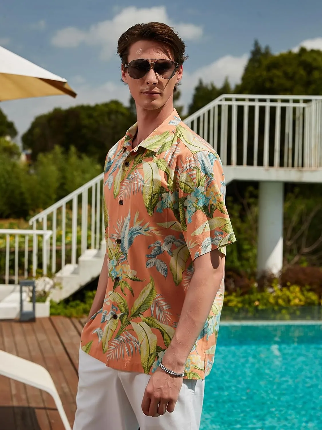 Men's Hawaiian Floral Shirts Silk Short Sleeve Button Down Casual Tropical Beach Holiday Shirts