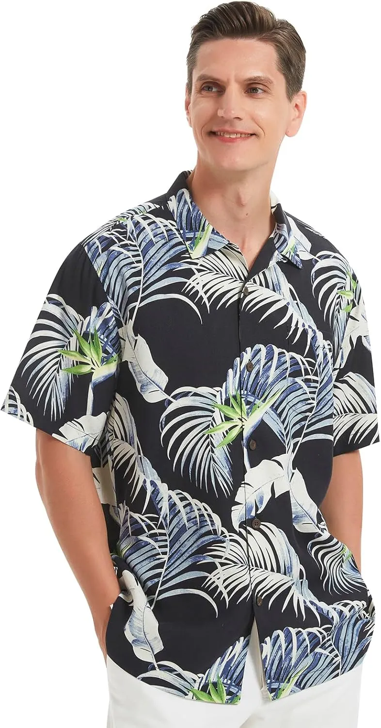 Men's Hawaiian Floral Shirts Silk Short Sleeve Button Down Casual Tropical Beach Holiday Shirts