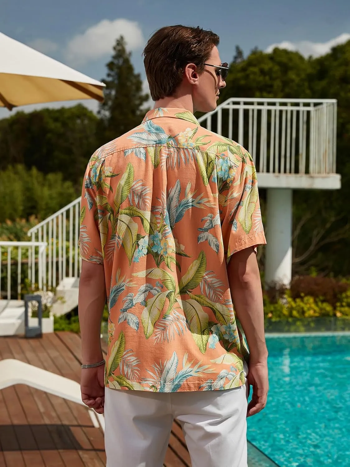 Men's Hawaiian Floral Shirts Silk Short Sleeve Button Down Casual Tropical Beach Holiday Shirts