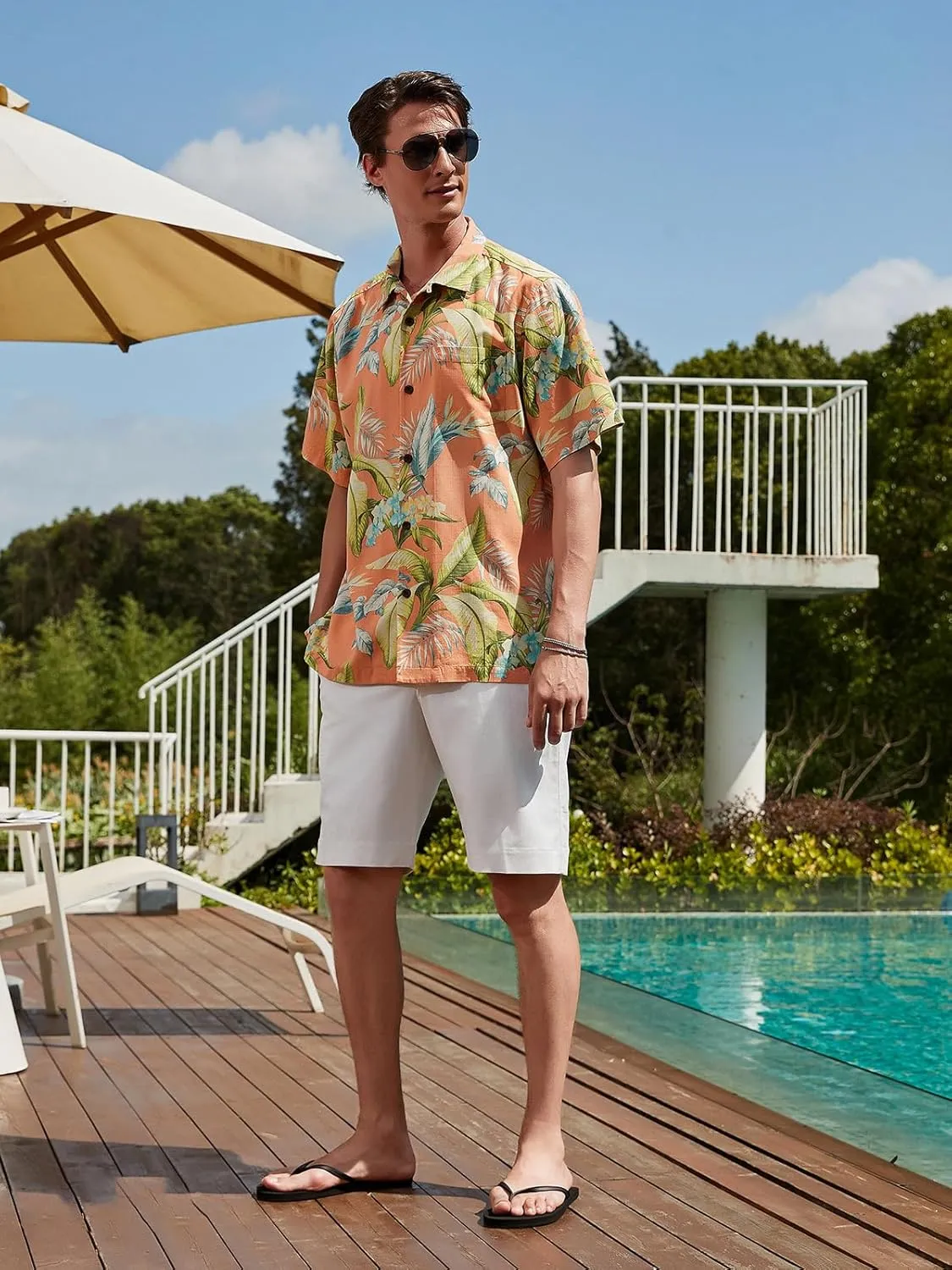 Men's Hawaiian Floral Shirts Silk Short Sleeve Button Down Casual Tropical Beach Holiday Shirts