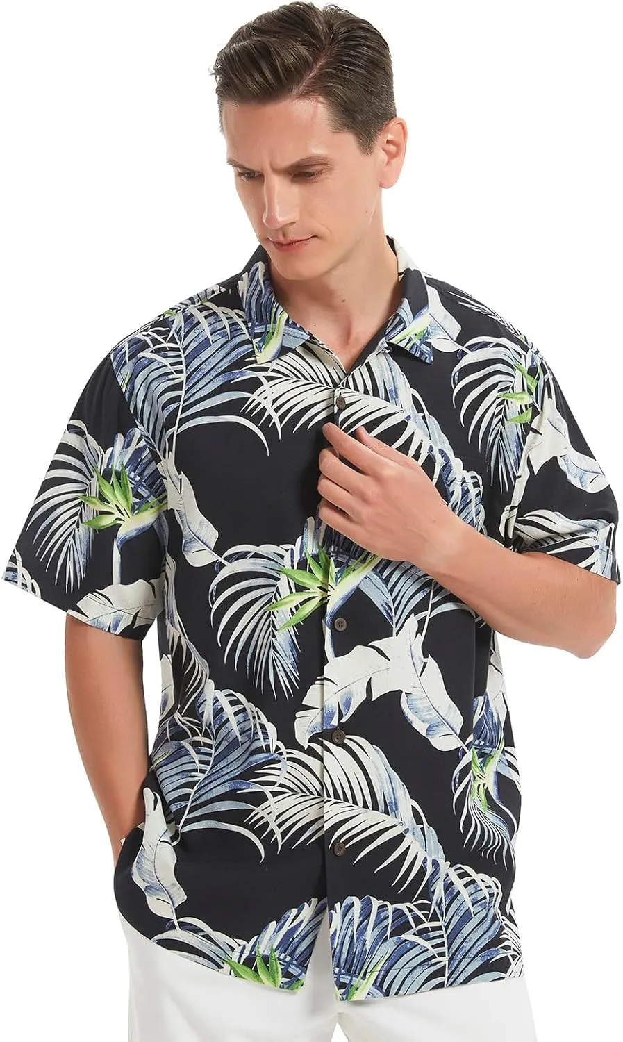 Men's Hawaiian Floral Shirts Silk Short Sleeve Button Down Casual Tropical Beach Holiday Shirts