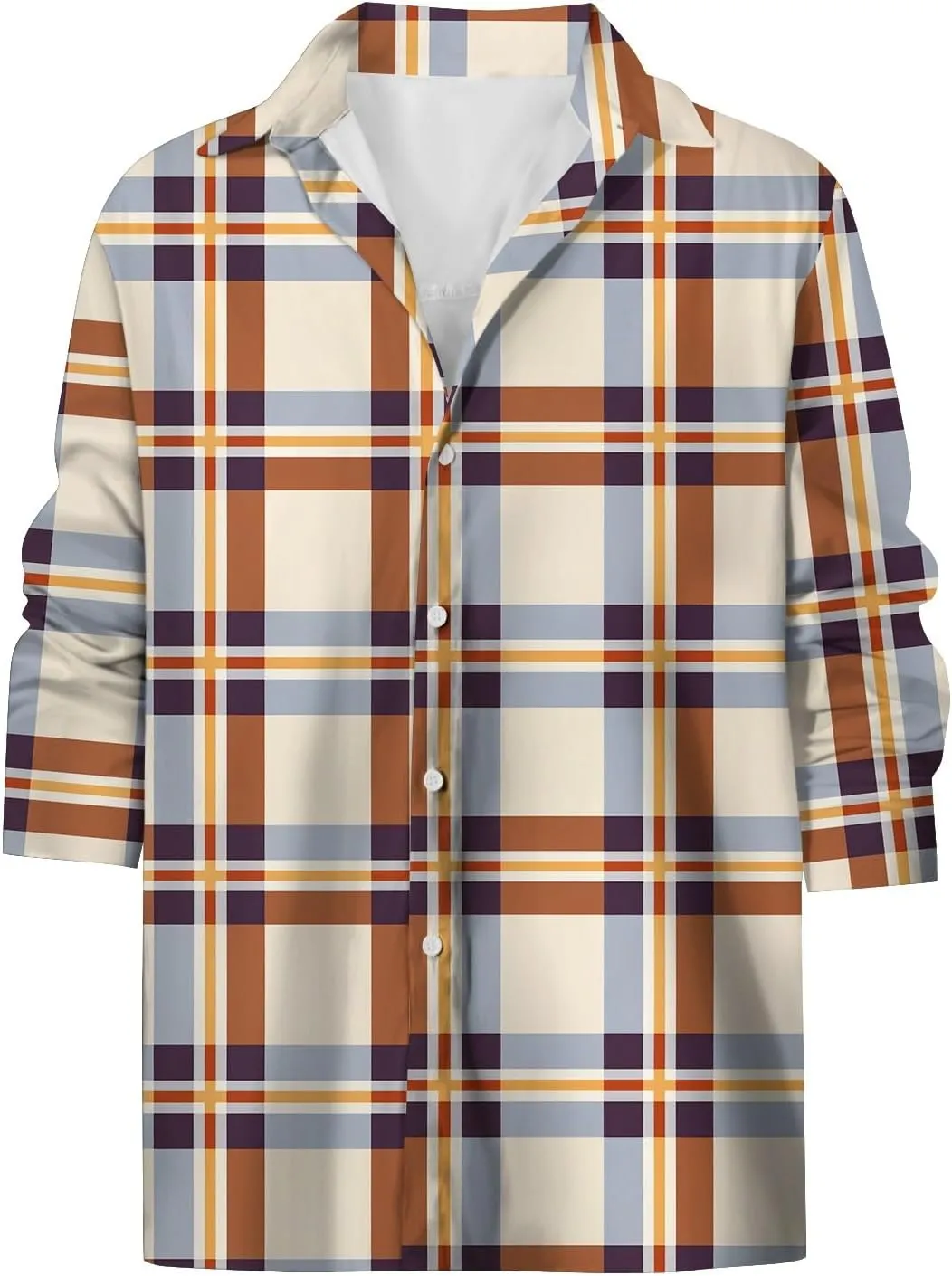 Mens Hawaiian Shirts Color Block Printed Casual Long Sleeve Button Down Turn Down Collar Slim Fit Beach Dress Shirts
