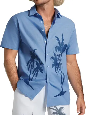 Men's Hawaiian Shirts Short Sleeve Button Down Shirts for Men Summer Beach Cotton Linen Shirt Mens Casual Outfit