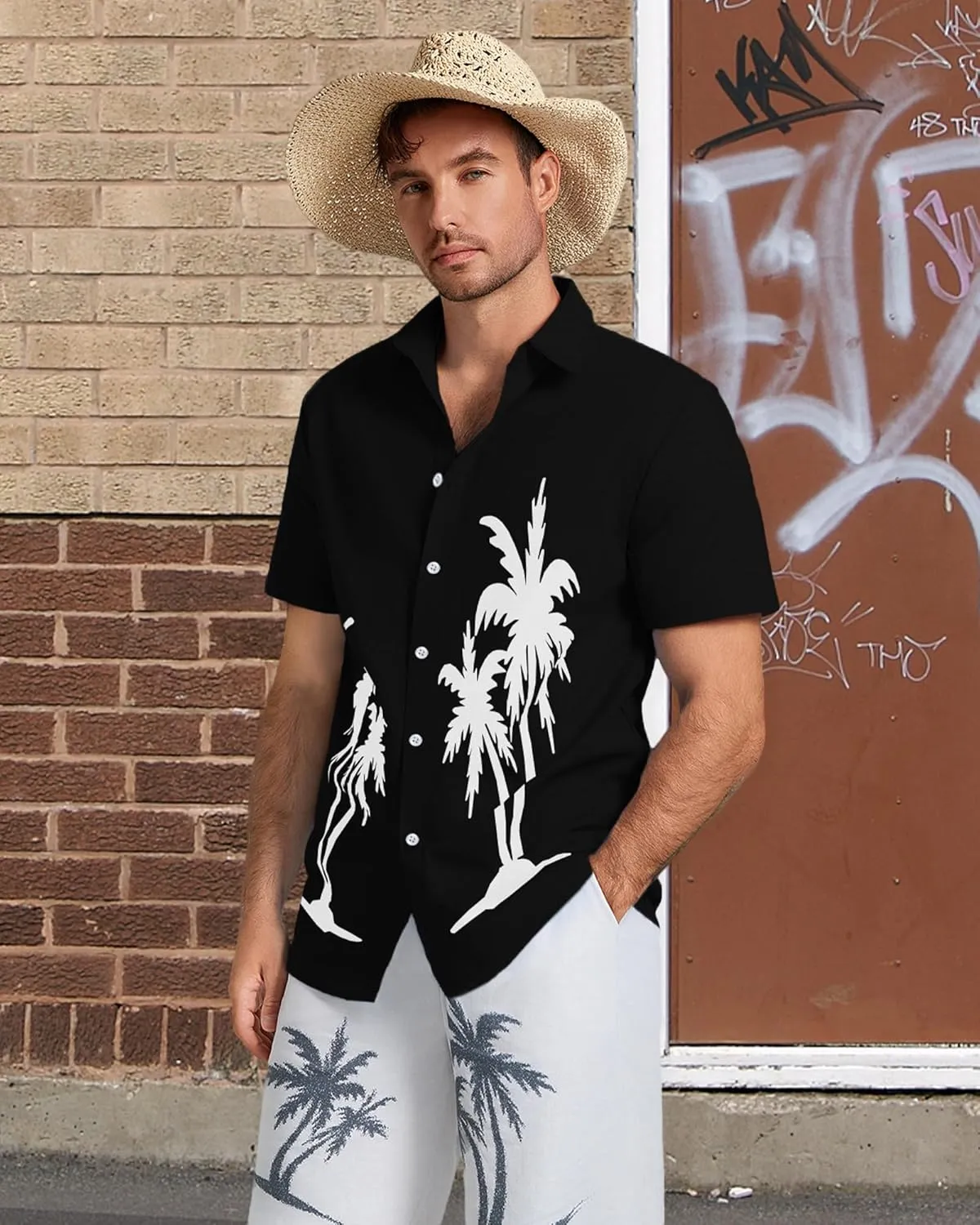Men's Hawaiian Shirts Short Sleeve Button Down Shirts for Men Summer Beach Cotton Linen Shirt Mens Casual Outfit