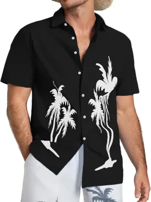 Men's Hawaiian Shirts Short Sleeve Button Down Shirts for Men Summer Beach Cotton Linen Shirt Mens Casual Outfit