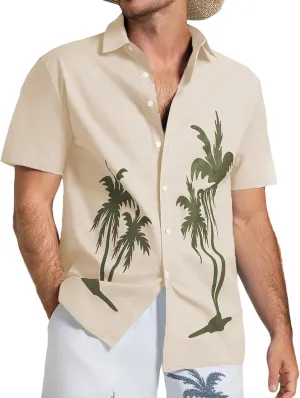 Men's Hawaiian Shirts Short Sleeve Button Down Shirts for Men Summer Beach Cotton Linen Shirt Mens Casual Outfit