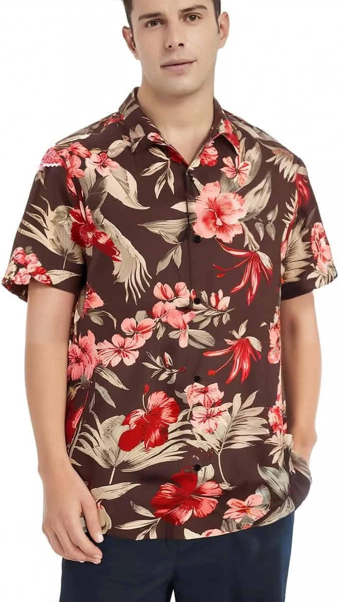 Mens Hawaiian Shirts Silk Short Sleeve Printed Beach Shirt Relaxed Fit Summer Tropical Shirts