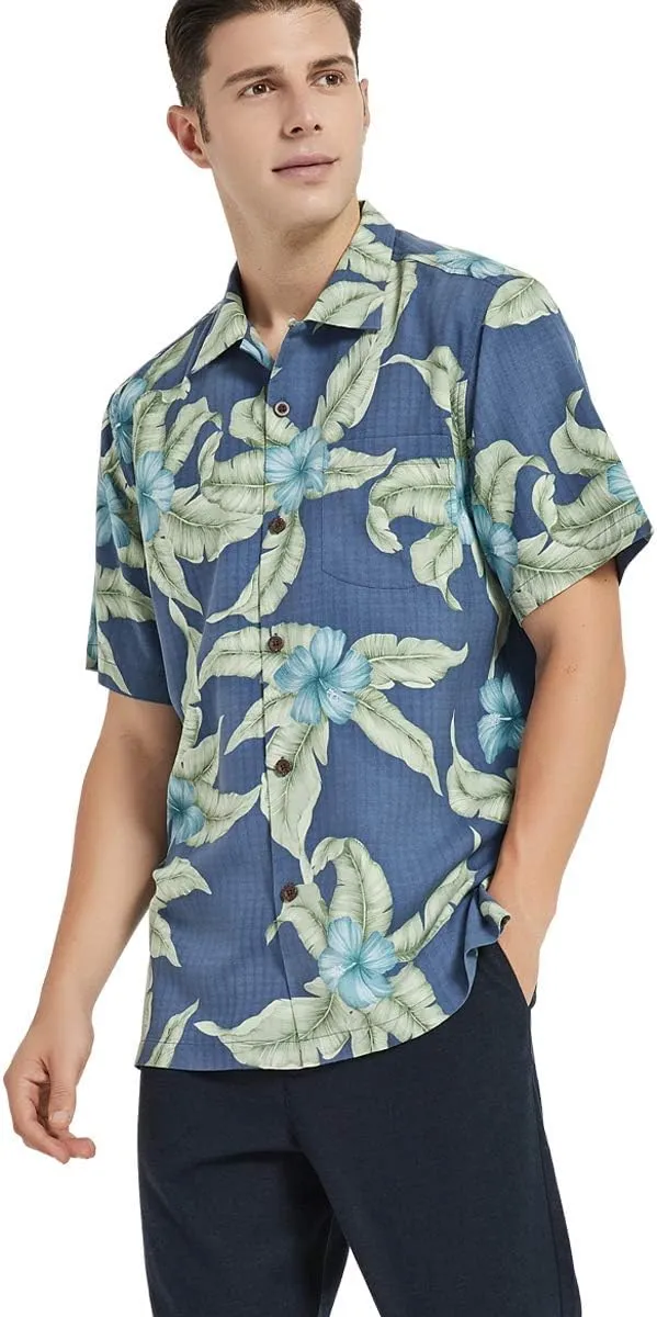 Mens Hawaiian Shirts Silk Short Sleeve Printed Beach Shirt Relaxed Fit Summer Tropical Shirts