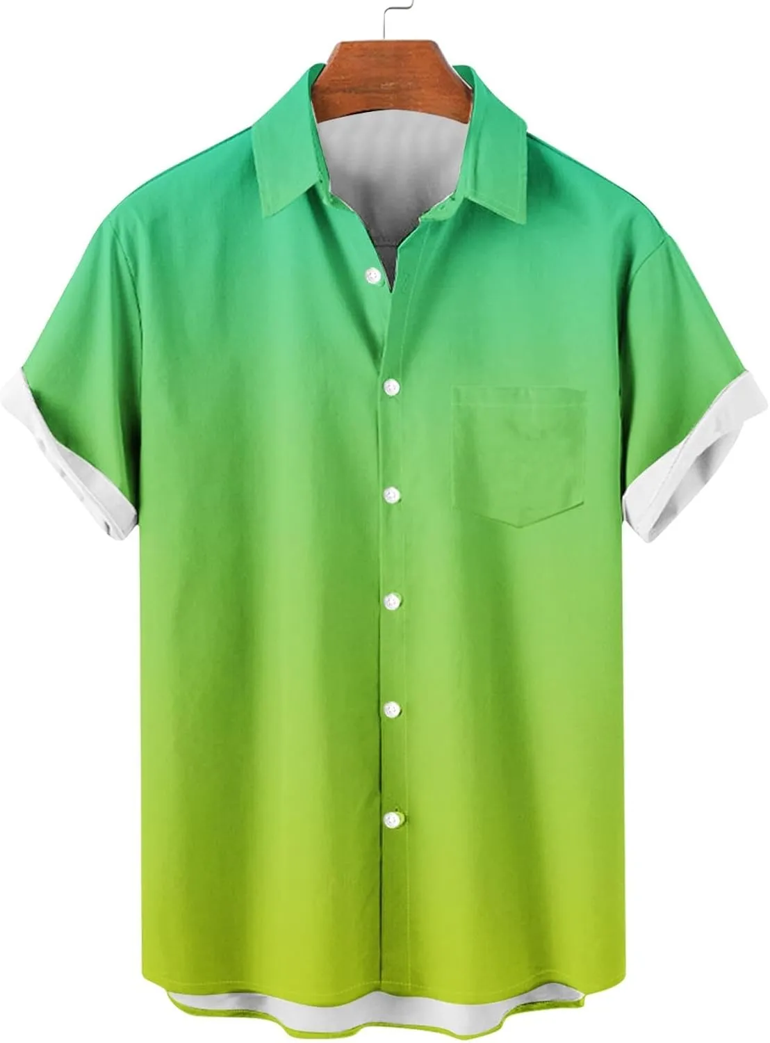 Mens Hawaiian Short Sleeve Gradient Shirts Summer Casual Button Down Shirt Fashion Tropical Vacation Lapel Shirts