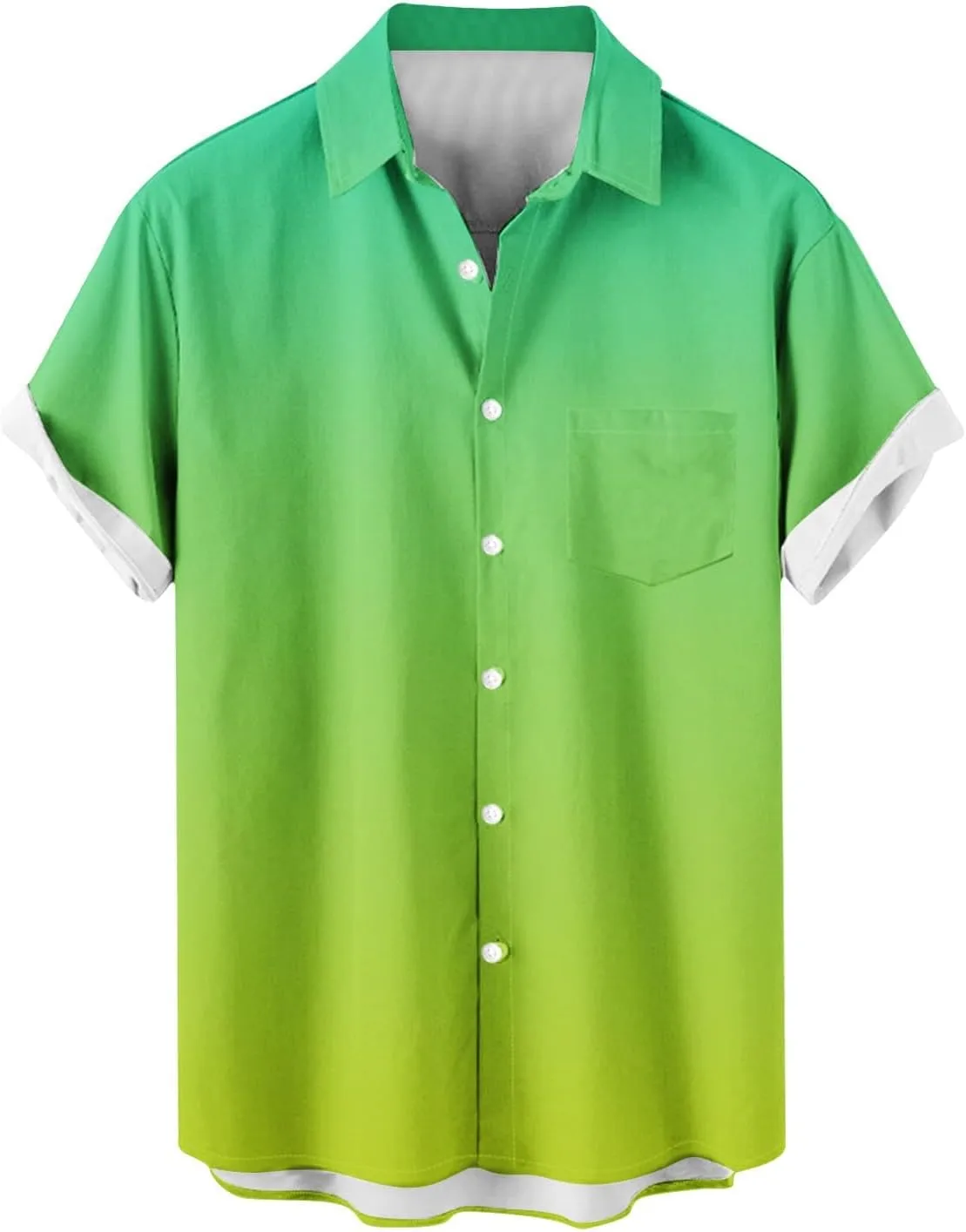 Mens Hawaiian Short Sleeve Gradient Shirts Summer Casual Button Down Shirt Fashion Tropical Vacation Lapel Shirts