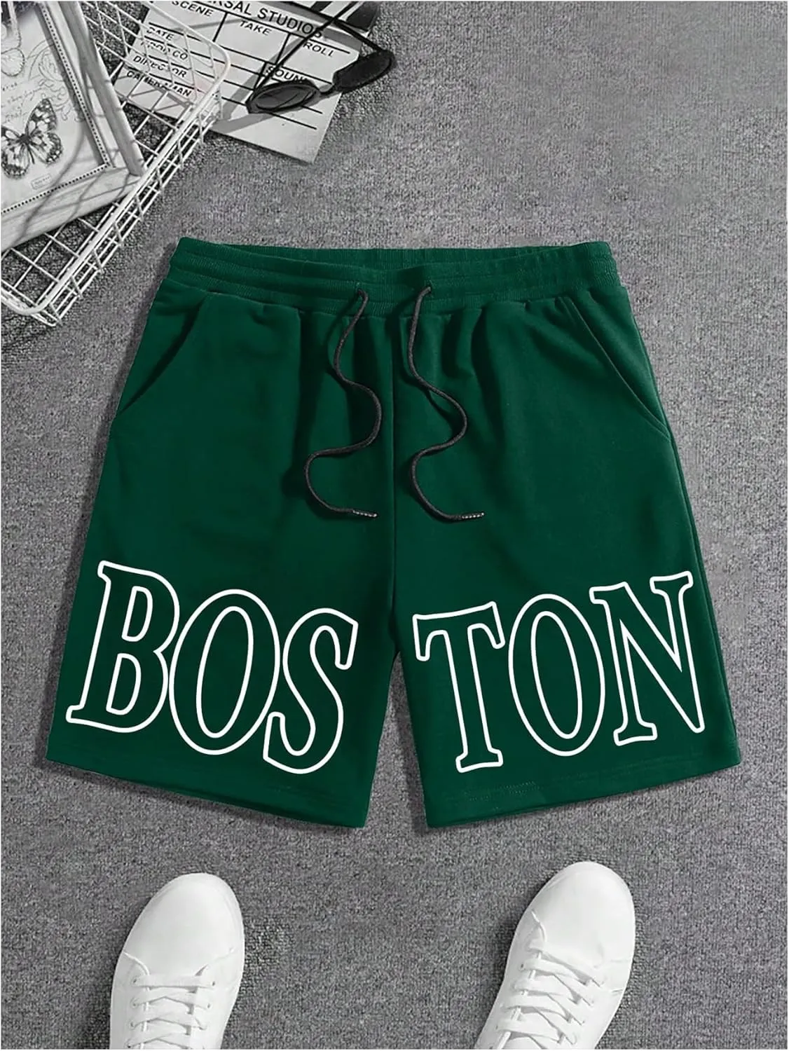 Men's Letter Graphic Shorts Drawstring Waist Workout Gym Designer Shorts
