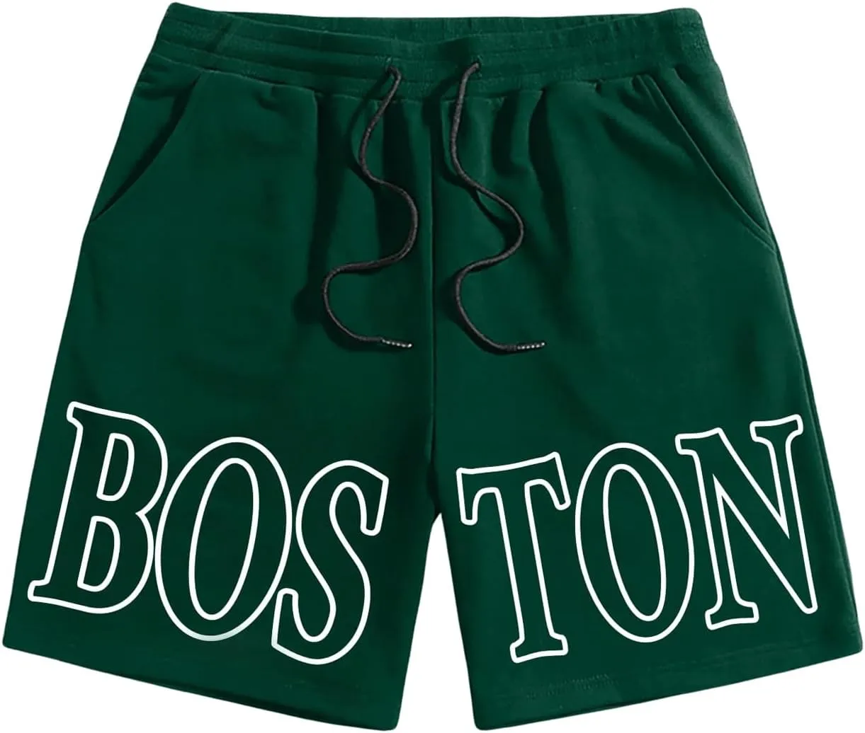 Men's Letter Graphic Shorts Drawstring Waist Workout Gym Designer Shorts