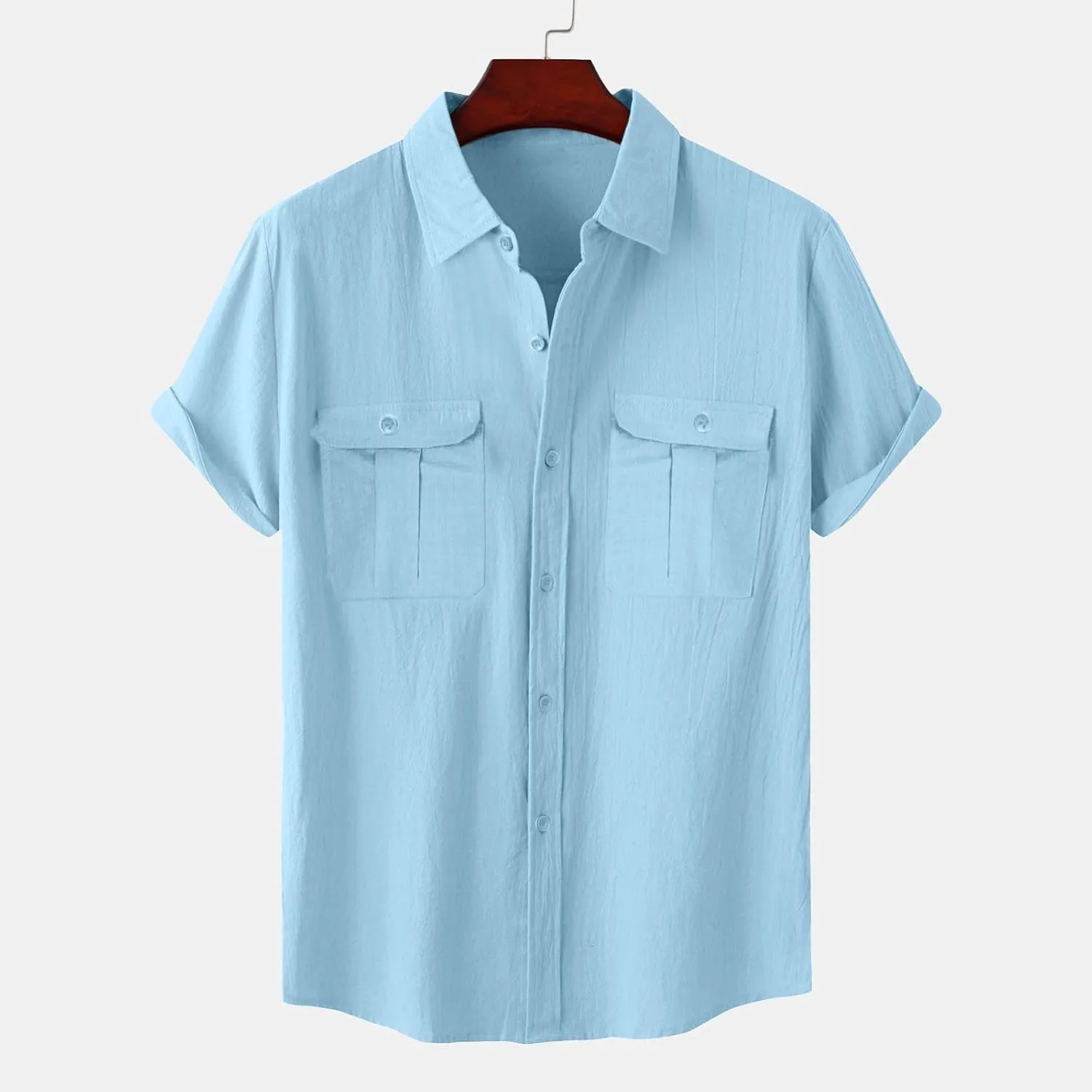 Mens Linen Cotton Shirts Button Down Short Sleeve Summer Clothes Trendy Outfits Casual Beach Dress Shirt Business