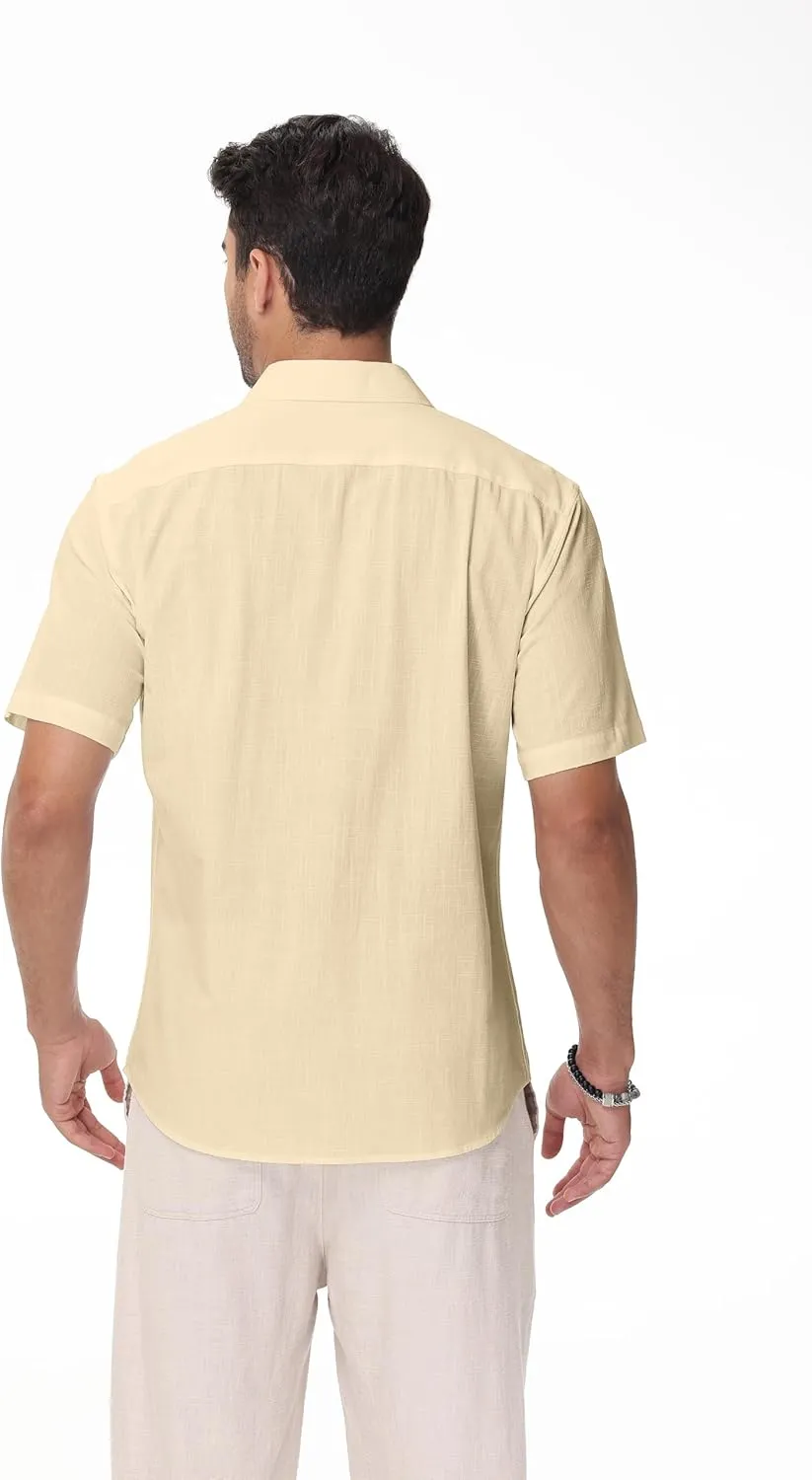 Mens Linen Shirts Short Sleeve Button Down Regular Fit Shirts Casual Vacation Beach Summer Hawaiian Tops