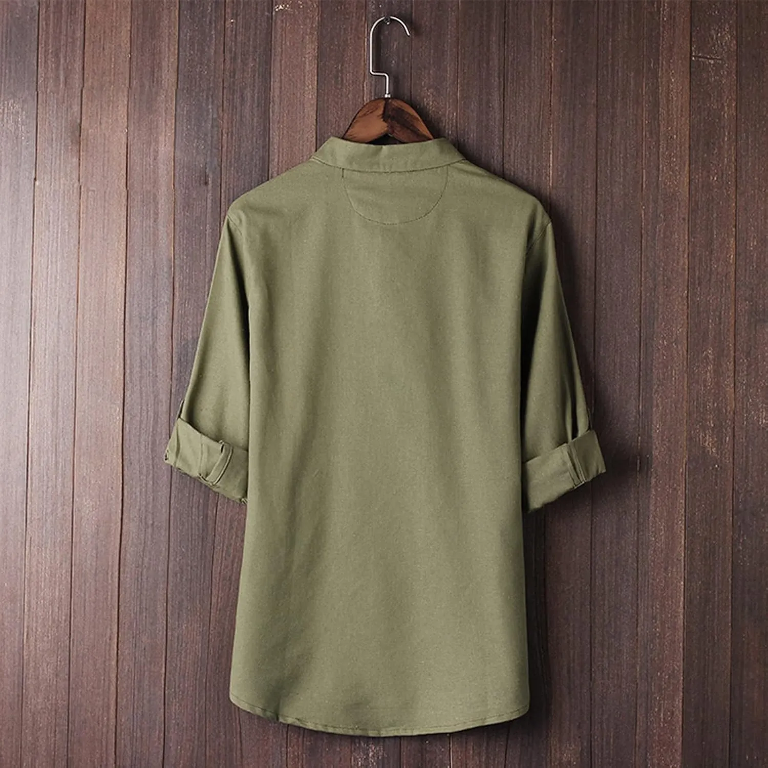 Mens Long Sleeve Cotton Linen Henley Shirts Martial Arts Kung Fu Chinese Traditional Tai Chi Tang Suit Button Tops