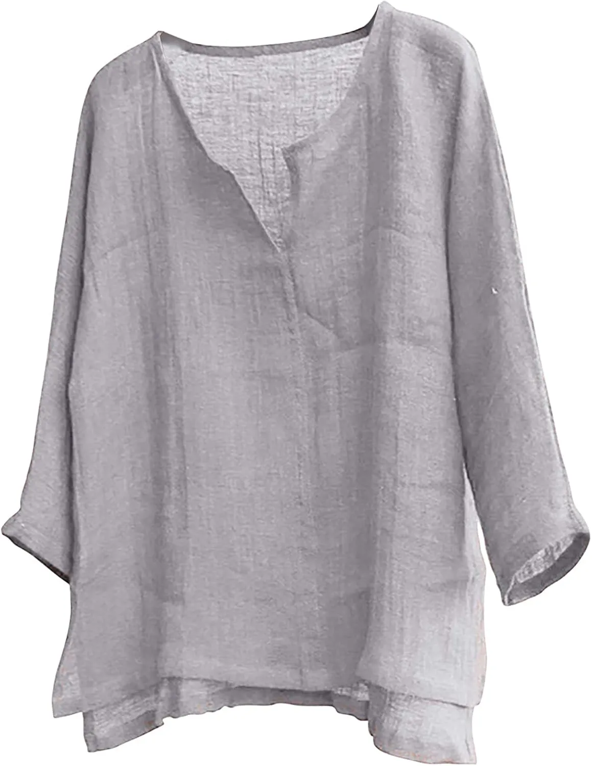 Mens Long Sleeve Henley Shirt Cotton Linen Beach Yoga Loose Fit T Shirts Summer Casual V Neck Hippie Baggy Tunic Tops Tees