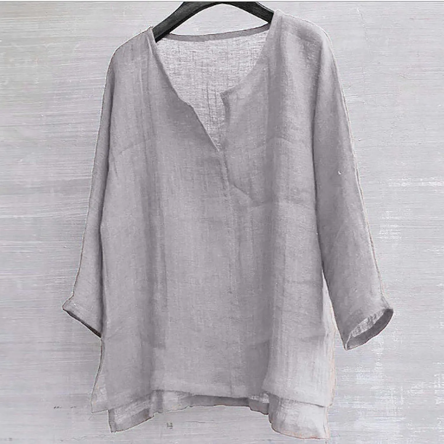 Mens Long Sleeve Henley Shirt Cotton Linen Beach Yoga Loose Fit T Shirts Summer Casual V Neck Hippie Baggy Tunic Tops Tees
