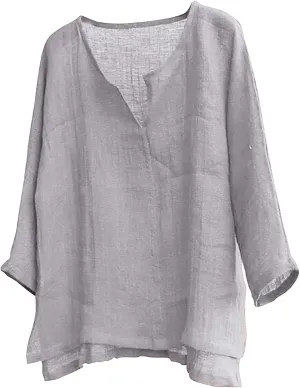 Mens Long Sleeve Henley Shirt Cotton Linen Beach Yoga Loose Fit T Shirts Summer Casual V Neck Hippie Baggy Tunic Tops Tees