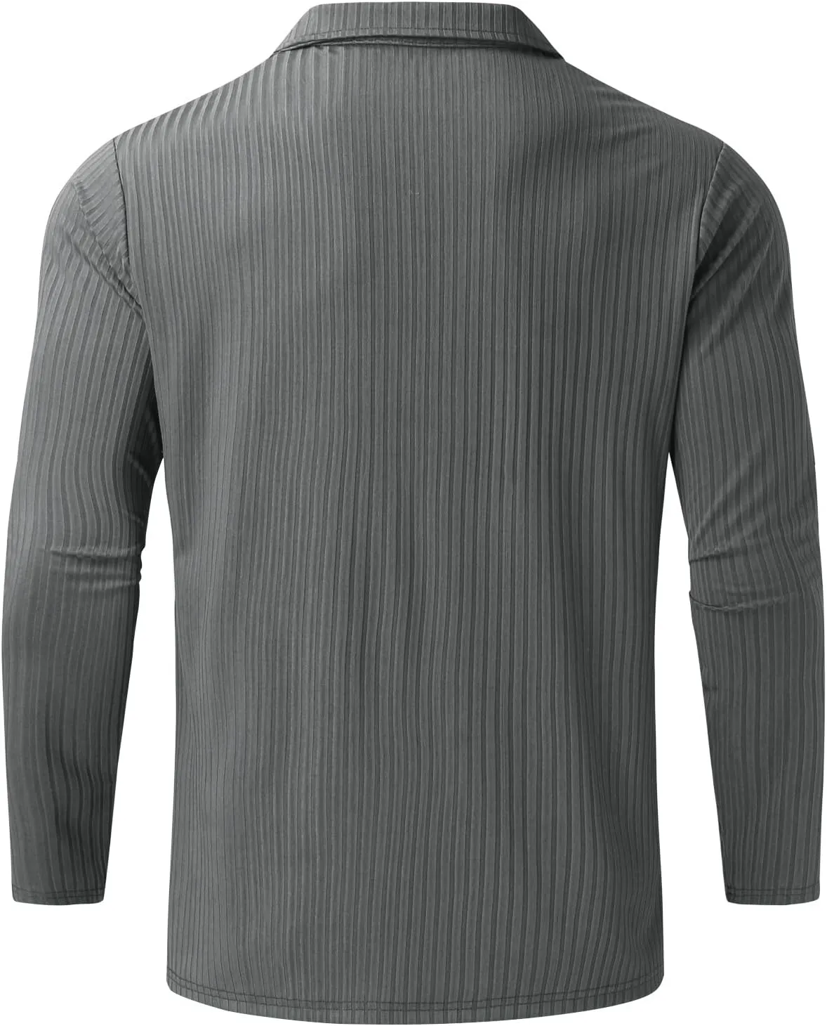 Men's Muscle T Shirt Stretch Long Sleeve Workout Shirts Slim Fit Casual Plain Tees Stylish Quarter Zip Polo Shirt