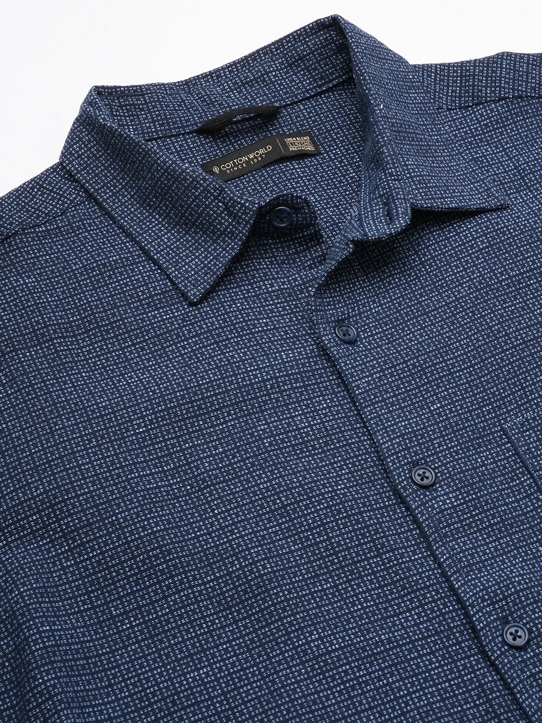 Men's Navy Cotton Flax Regular Fit Shirt