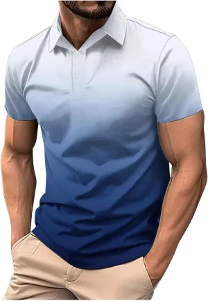 Men's Polo Shirts Fashion Gradient Color Short Sleeve Pullover Casual Lightweight Golf T Shirt Lapel Blouse