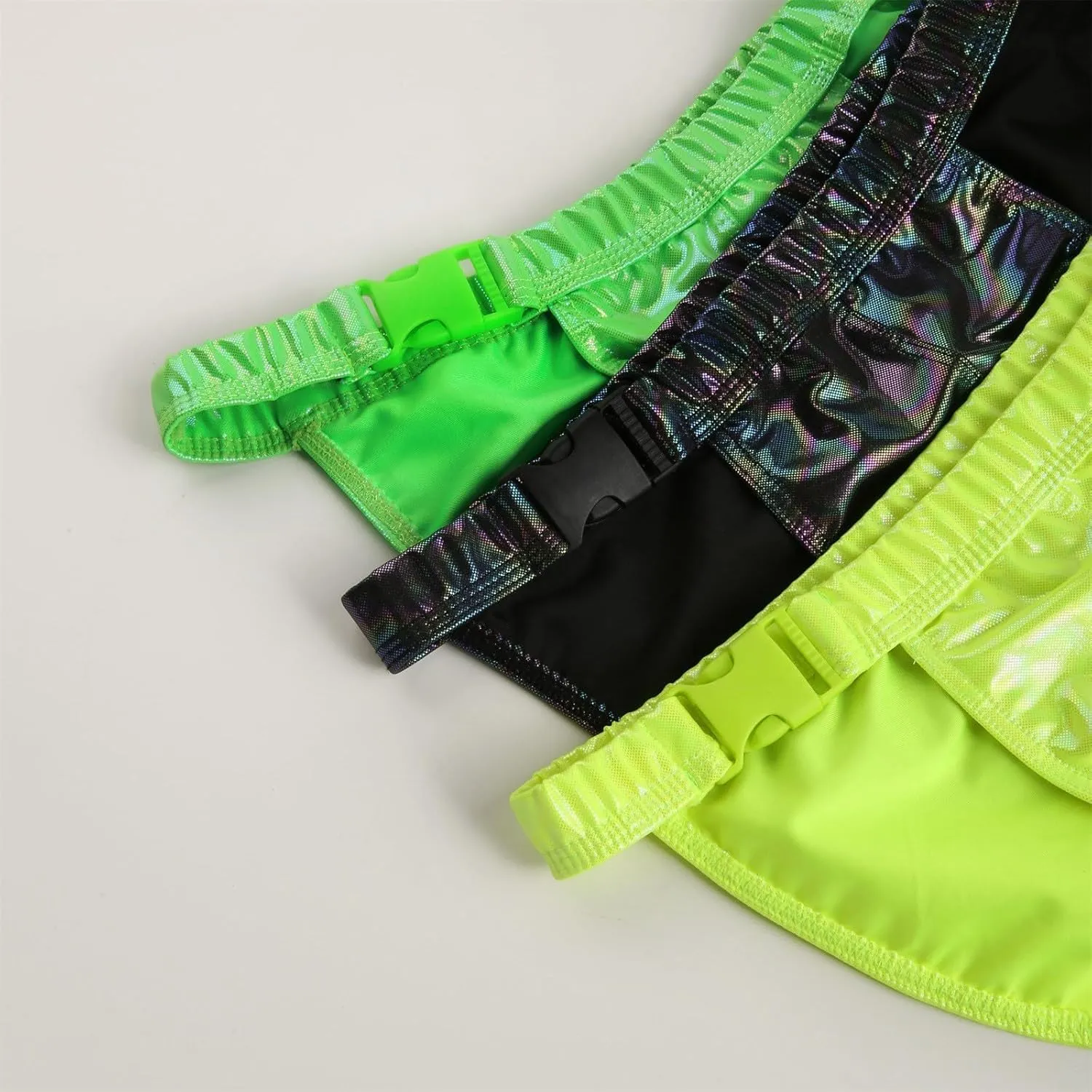 Men's Reflective Metallic Laserlike Leather Surf Swim Shorts Side Buckle Briefs Mens Underwear No Sweat