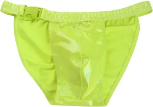 Men's Reflective Metallic Laserlike Leather Surf Swim Shorts Side Buckle Briefs Mens Underwear No Sweat