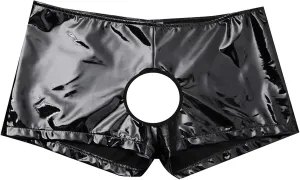 Mens Sexy Brief Lingerie Soft Shiny Leather Low Rise Shorts Underwear Men Underpants Short With Front Hole Mens S