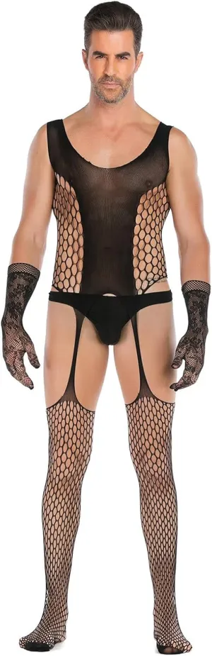 Men's Sexy Open Files Fishnet Pantyhose Tights Bodysuits Stockings Mens Valentines Day Underwear Sexy