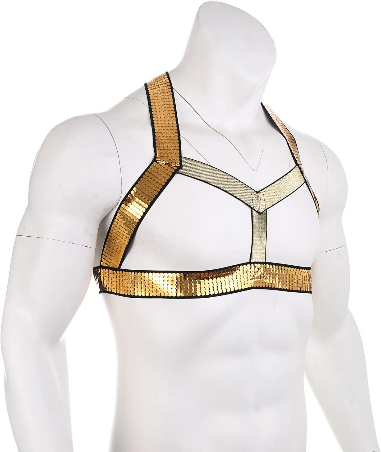Mens Sexy Sequin Shoulder Corset Nightclub Bar Sexy Clothing Men G String Thong