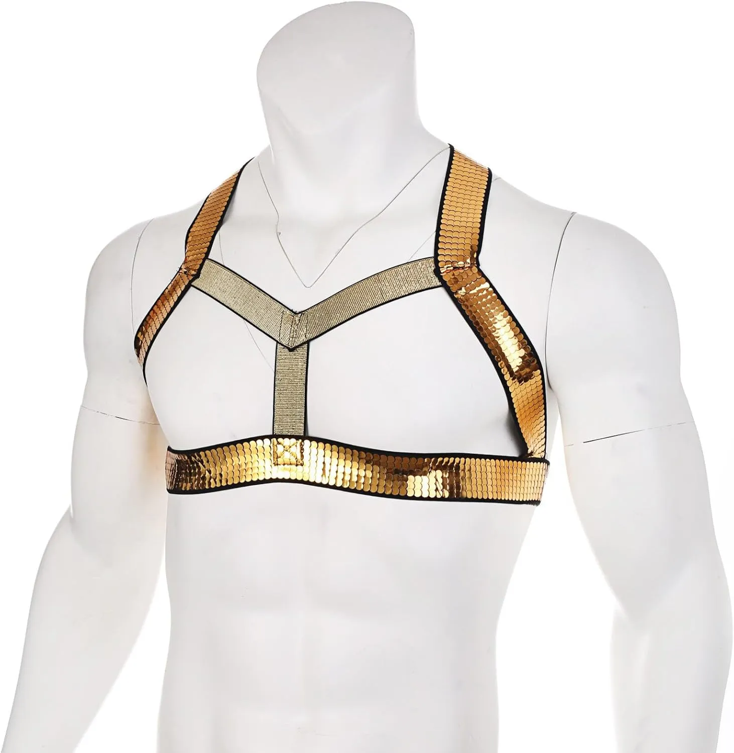 Mens Sexy Sequin Shoulder Corset Nightclub Bar Sexy Clothing Men G String Thong
