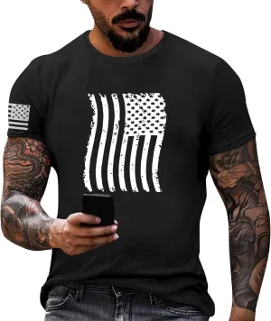 Men's Shirt Sleeve 1776 USA Flag Graphic Dry Fit Cotton Comfortable T-Shirts Patriotic Shirts