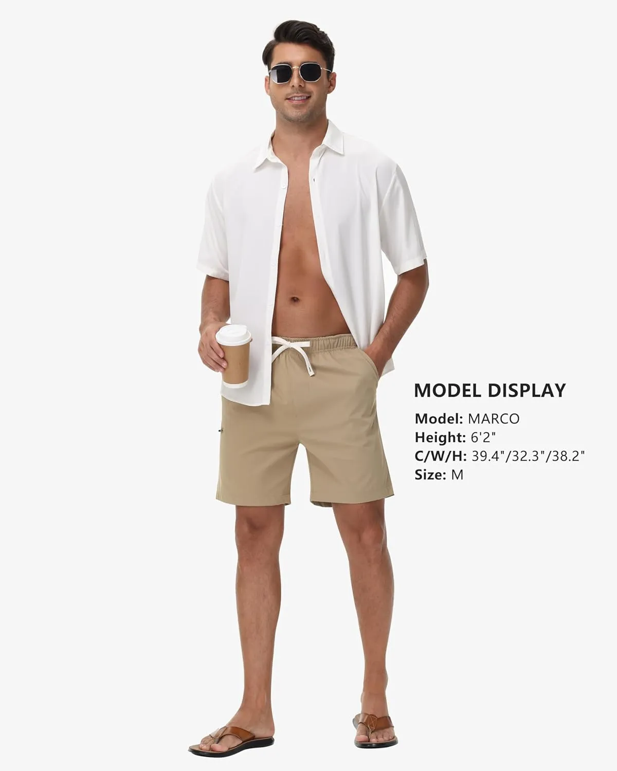 Mens Short Shorts Elastic Waist Drawstring Summer Casual Shorts 7 inch