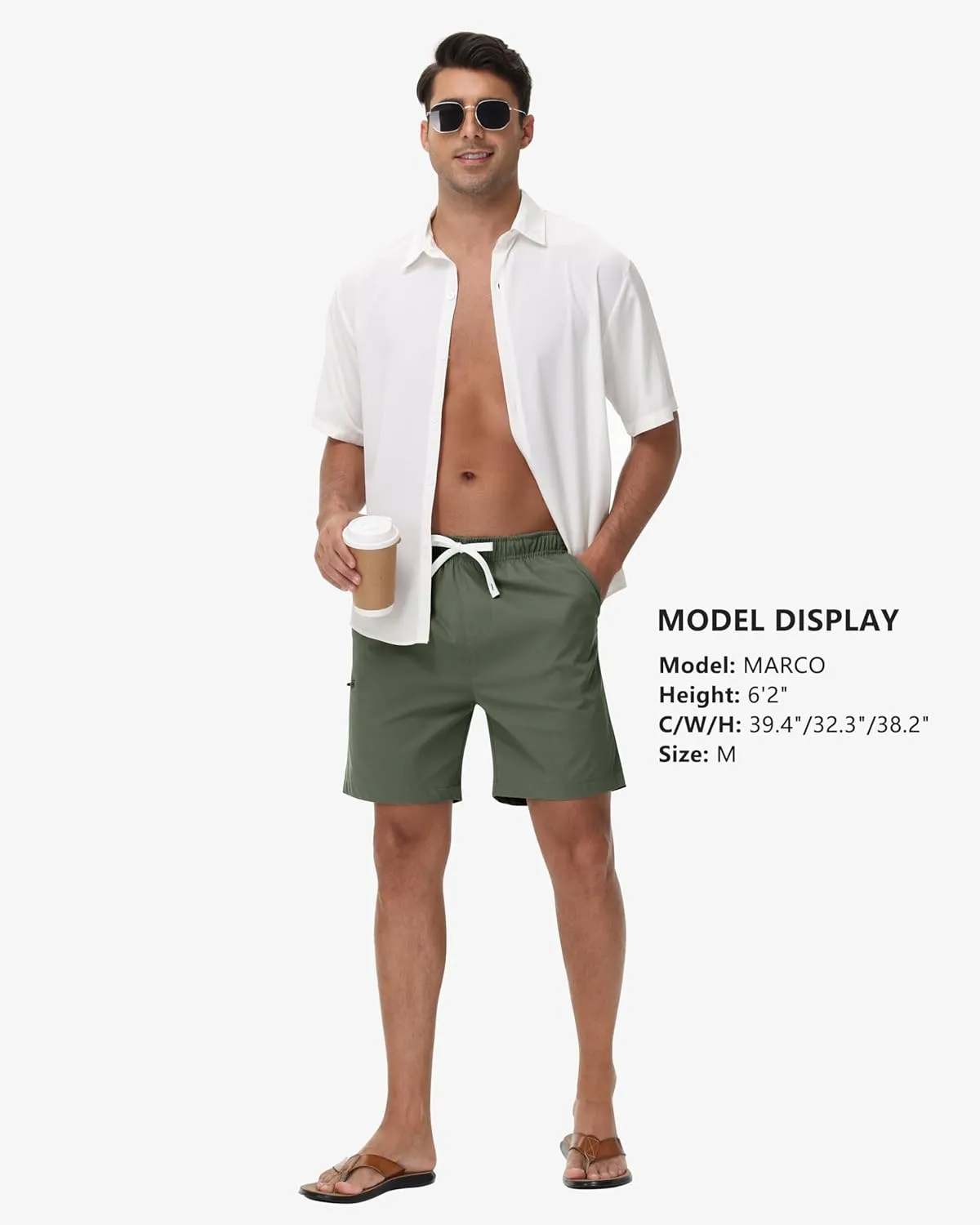 Mens Short Shorts Elastic Waist Drawstring Summer Casual Shorts 7 inch