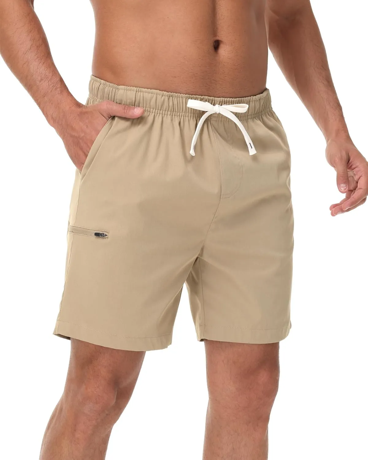 Mens Short Shorts Elastic Waist Drawstring Summer Casual Shorts 7 inch