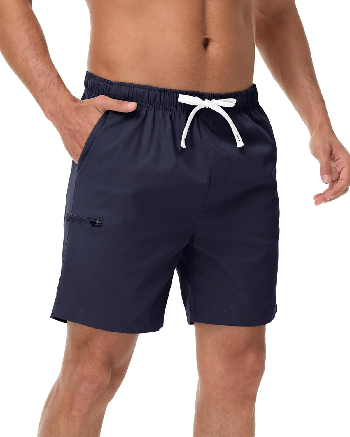 Mens Short Shorts Elastic Waist Drawstring Summer Casual Shorts 7 inch