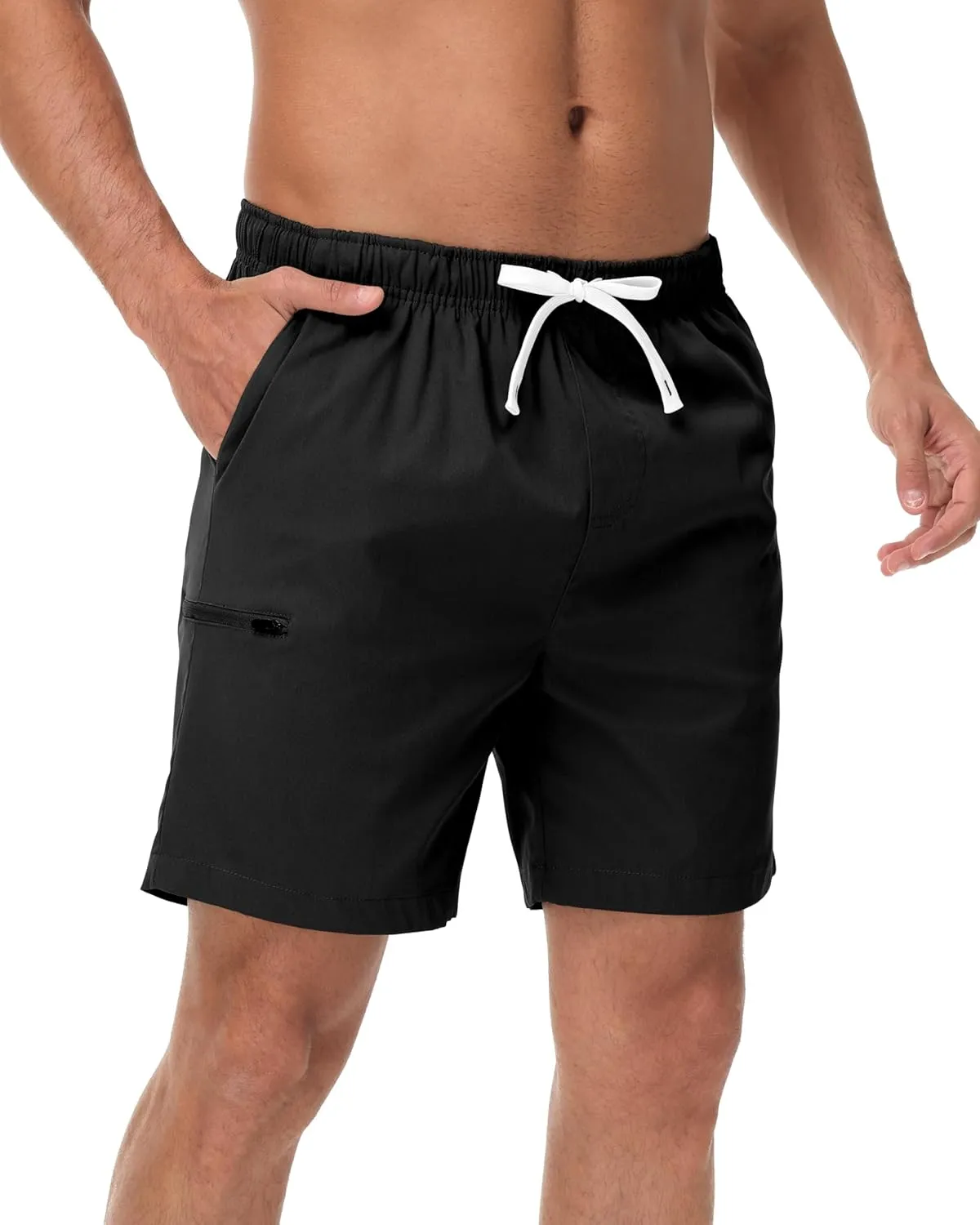 Mens Short Shorts Elastic Waist Drawstring Summer Casual Shorts 7 inch