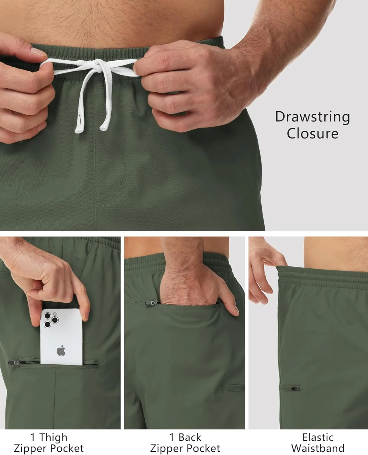 Mens Short Shorts Elastic Waist Drawstring Summer Casual Shorts 7 inch