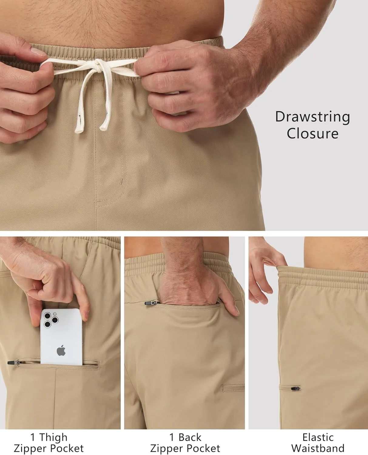 Mens Short Shorts Elastic Waist Drawstring Summer Casual Shorts 7 inch