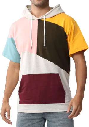 Mens Short Sleeve Hoodie Womens Cotton T-Shirt Hoodie Color Block Moisture Wicking Hip Hop Sports Casual