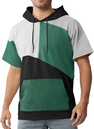 Mens Short Sleeve Hoodie Womens Cotton T-Shirt Hoodie Color Block Moisture Wicking Hip Hop Sports Casual