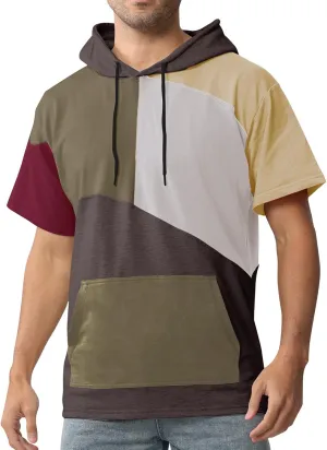 Mens Short Sleeve Hoodie Womens Cotton T-Shirt Hoodie Color Block Moisture Wicking Hip Hop Sports Casual