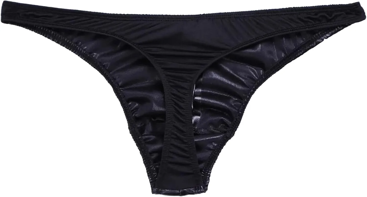 Mens Solid Color Shorts Sexy Soft Leather Taste Underwear Leather Men