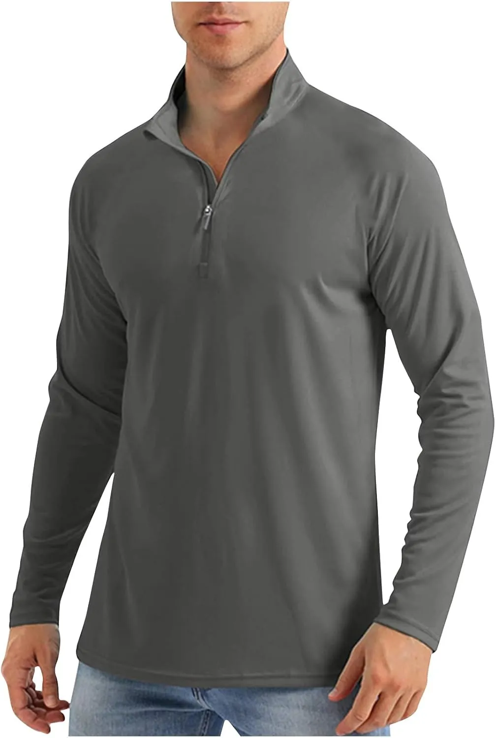 Men's Summer Lightweight Breathable Sun Shirts UPF 50  Protection Shirt Causal Quarter Zip Tops Long Sleeve Uv Shirt