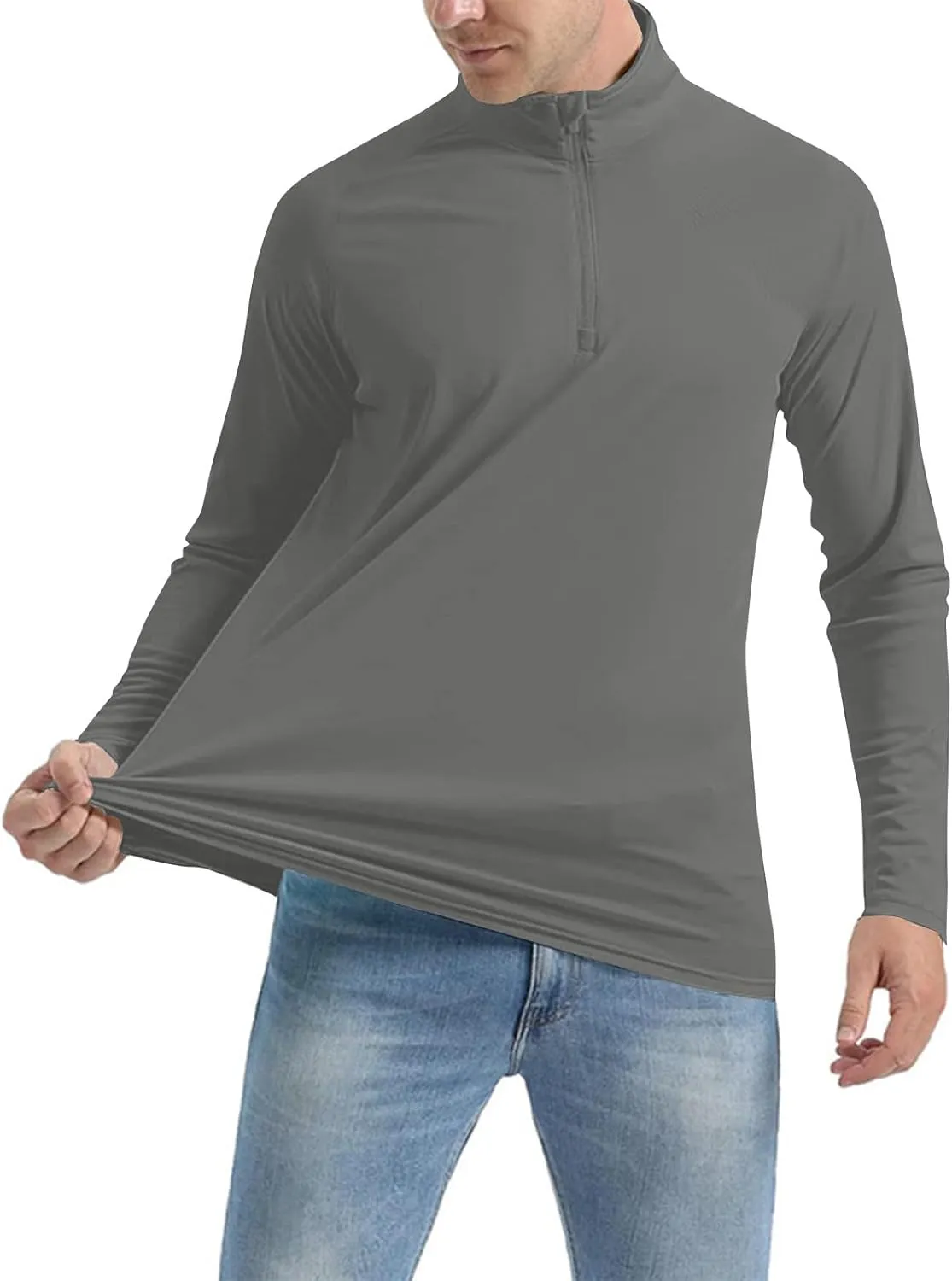 Men's Summer Lightweight Breathable Sun Shirts UPF 50  Protection Shirt Causal Quarter Zip Tops Long Sleeve Uv Shirt