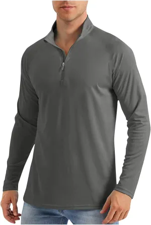 Men's Summer Lightweight Breathable Sun Shirts UPF 50  Protection Shirt Causal Quarter Zip Tops Long Sleeve Uv Shirt