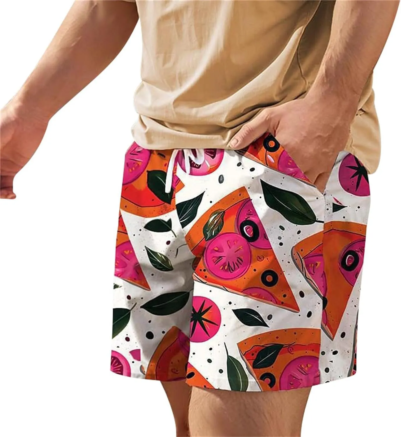 Mens Summer Shorts Casual Elastic Waist Drawstring Beach Shorts Drawstring Workout Running Jogging Beach Sweat Shorts